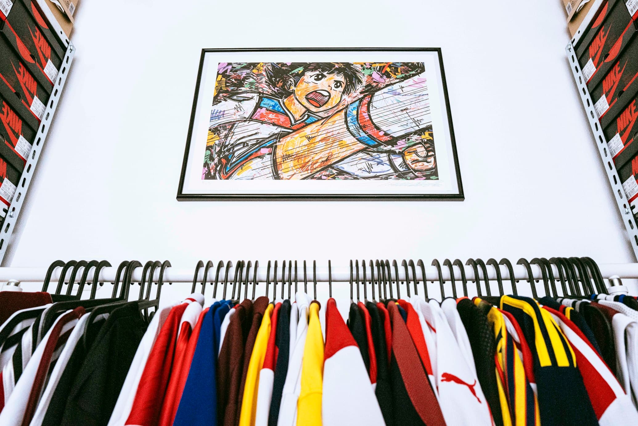 Rack of jerseys on display